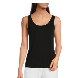 Eileen Fisher 100% Silk Stretch Jersey Sleeveless Scoop Neck Black Tank Size-XL